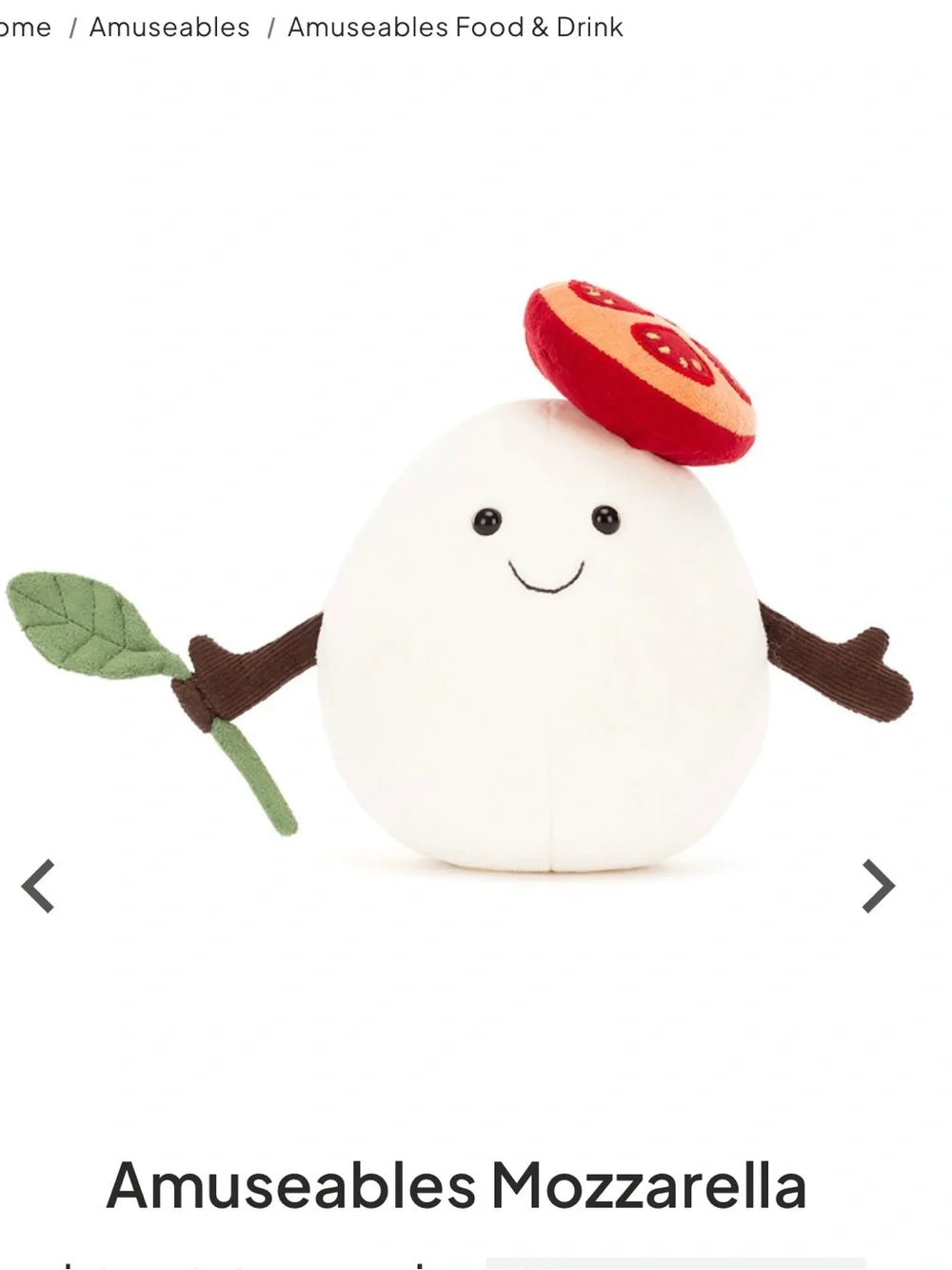Jellycat White Plush Dumpling with Red Mushroom Cap and Green Stem